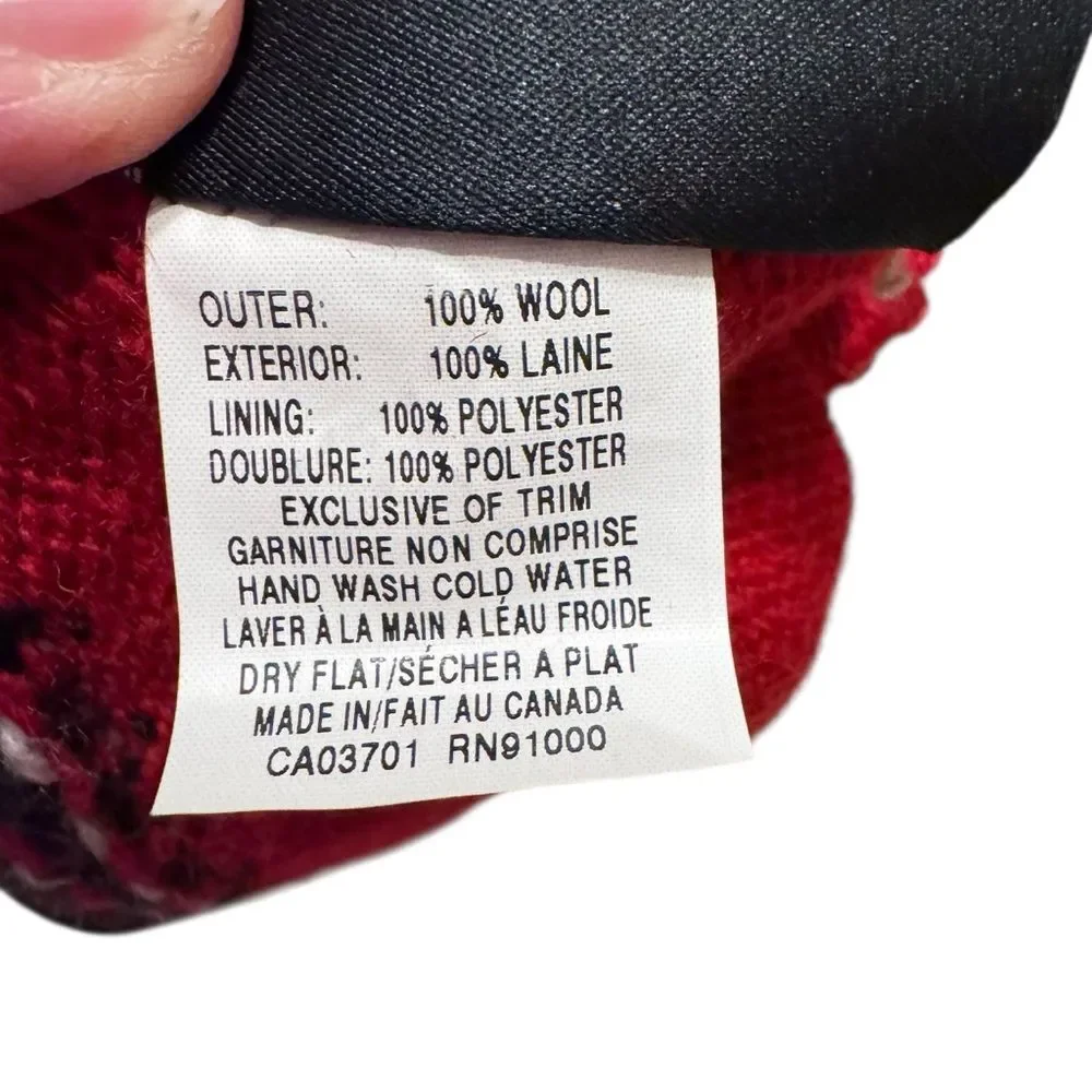 Merkley Red Ski Snowboard Winter Snow Beanie Ear Warmer Cap 100% Wool Canada